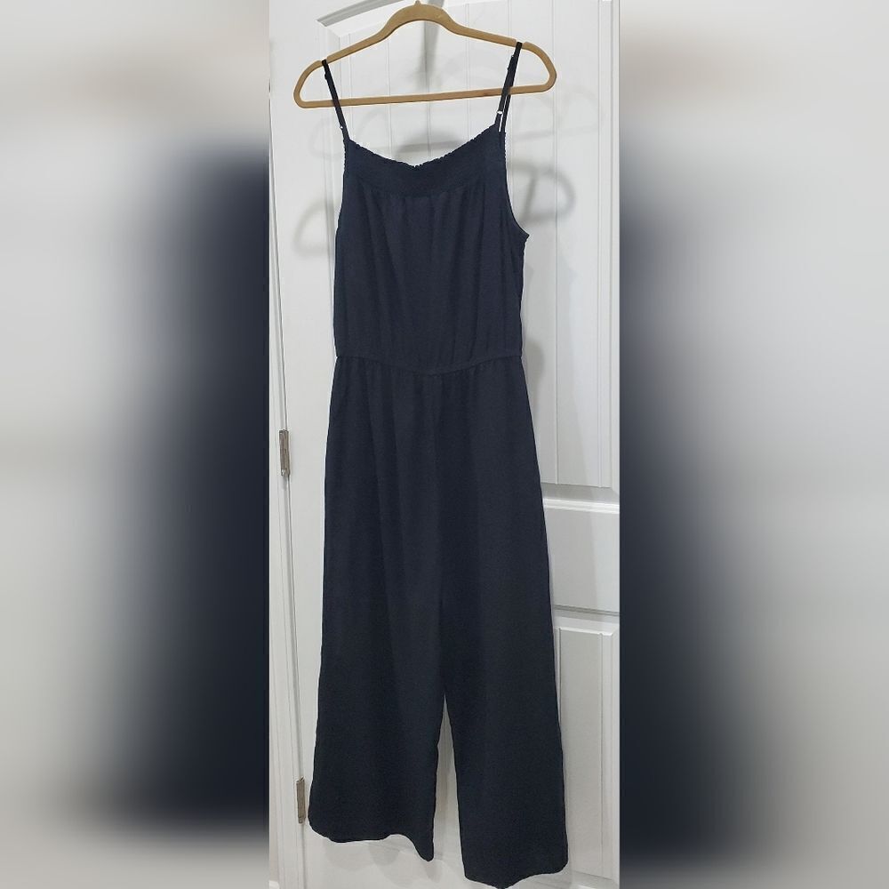OLD navy Black Waist Defined Linen Blend Cropped Black Cami Jumpsuit Size L - Picture 5 of 6
